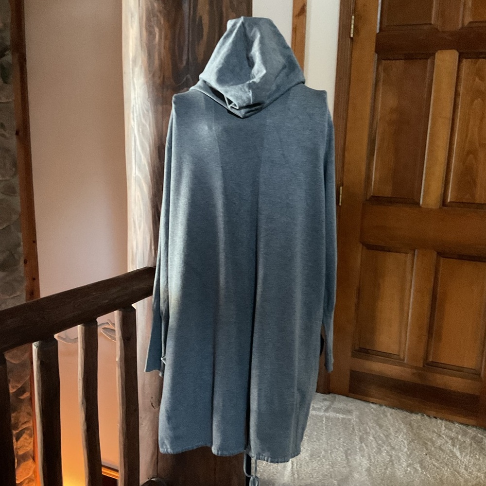 Falls Creek Gray Open Front Cardigan with Pockets, drawstring hem, large - Picture 5 of 8